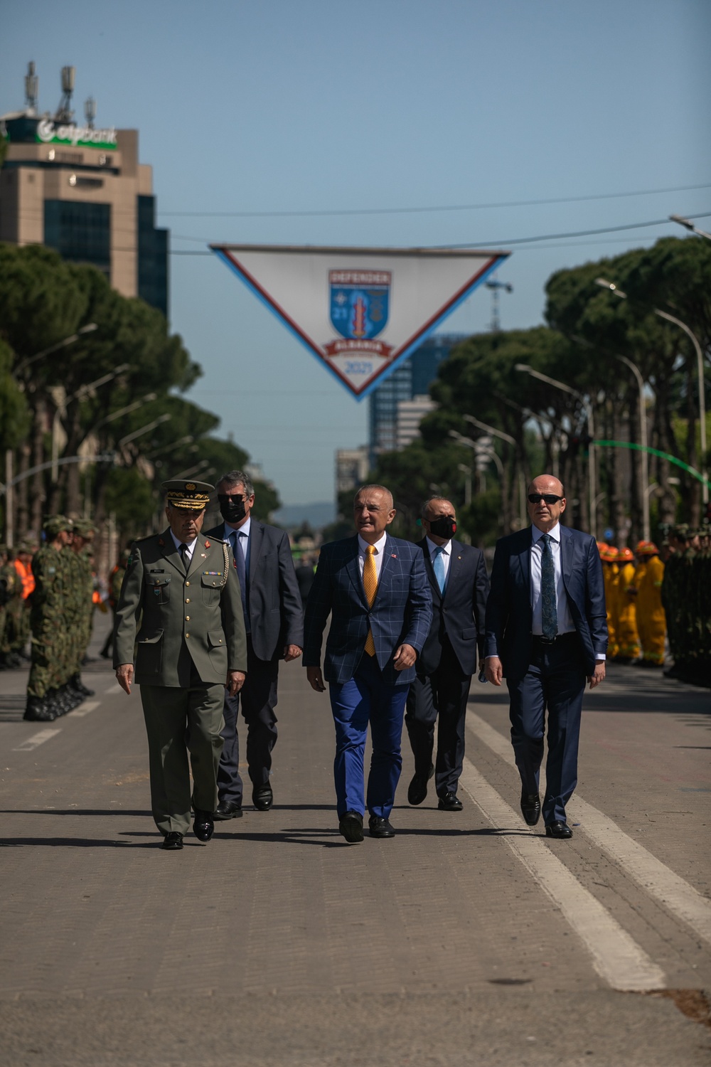 Albanian President Ilir Meta walks towards Immediate Response final ceremony