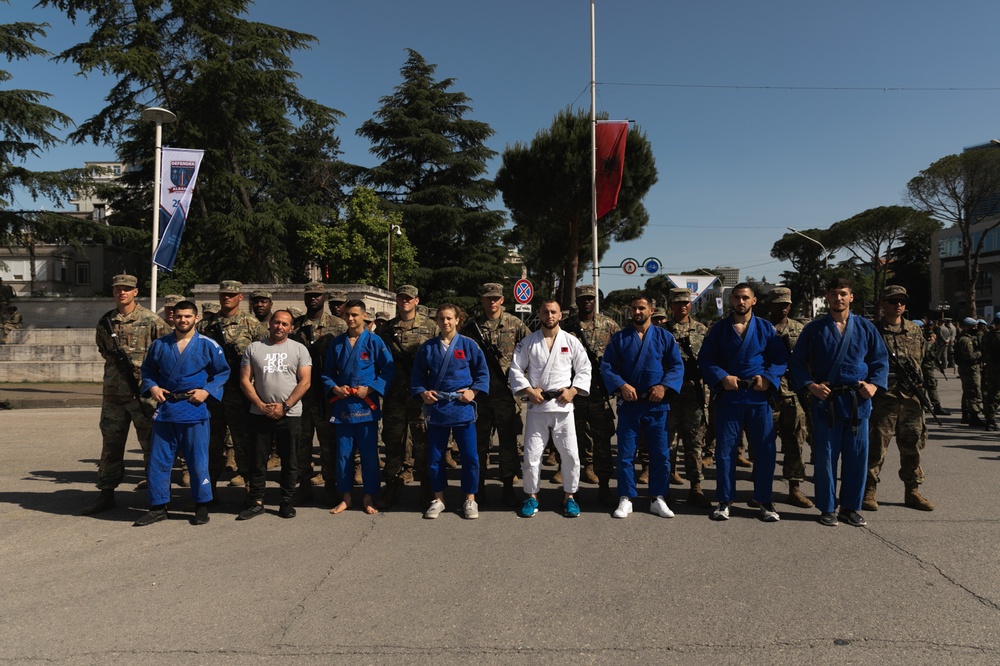 Florida Army National Guard Soldiers pose with Albanian National Judo Team