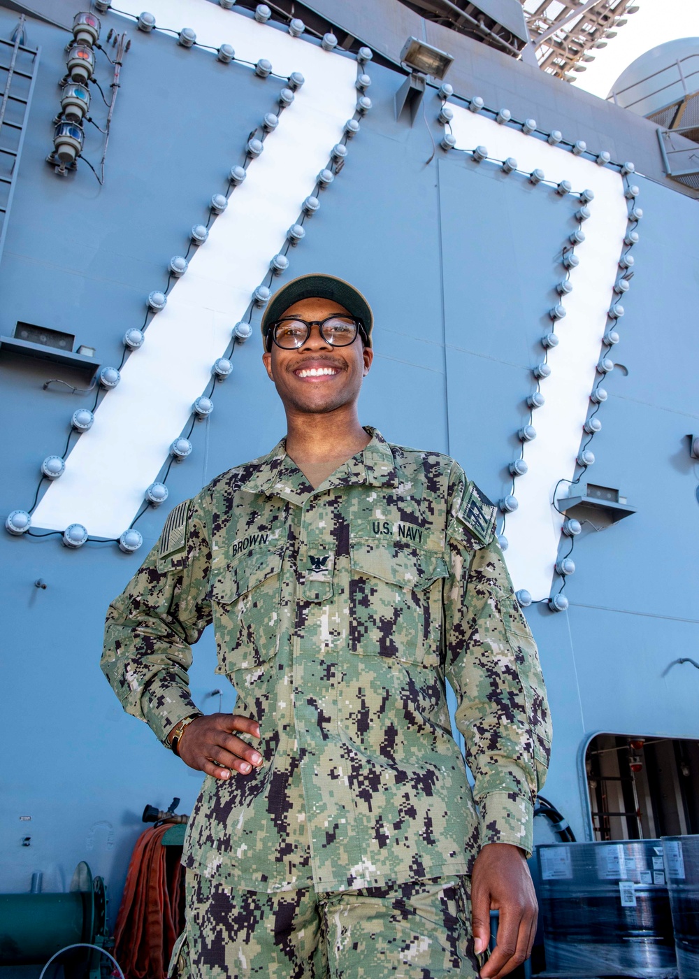 GHWB Sailor Poses for an Environmental Photo