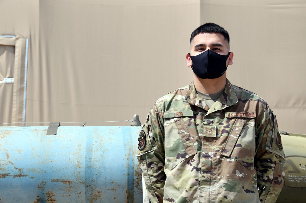 Airman First Class Carlos León poses for a photo at Joint Base Andrews