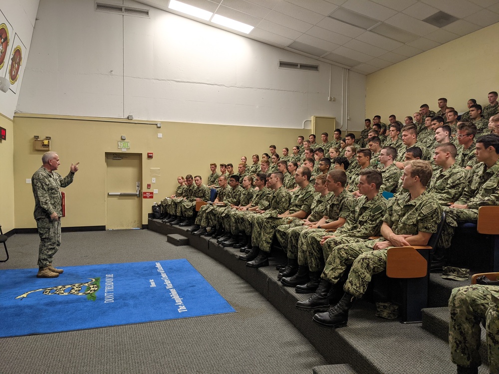 RDML Sobeck Speaks with CORTRAMID Midshipmen
