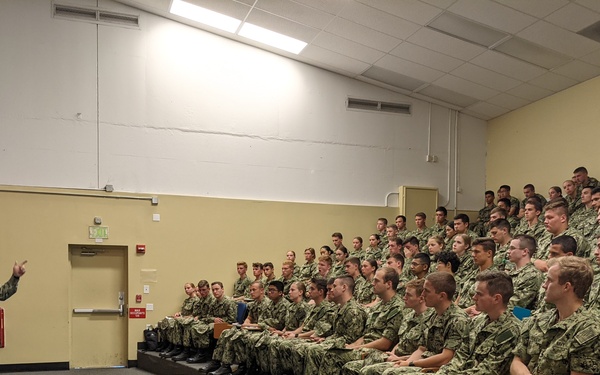 RDML Sobeck Speaks with CORTRAMID Midshipmen