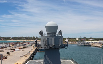 The Blue Ridge-class command and control ship USS Mount Whitney (LCC 20) prepares to get underway in Rota, Spain during Steadfast Defender 2021