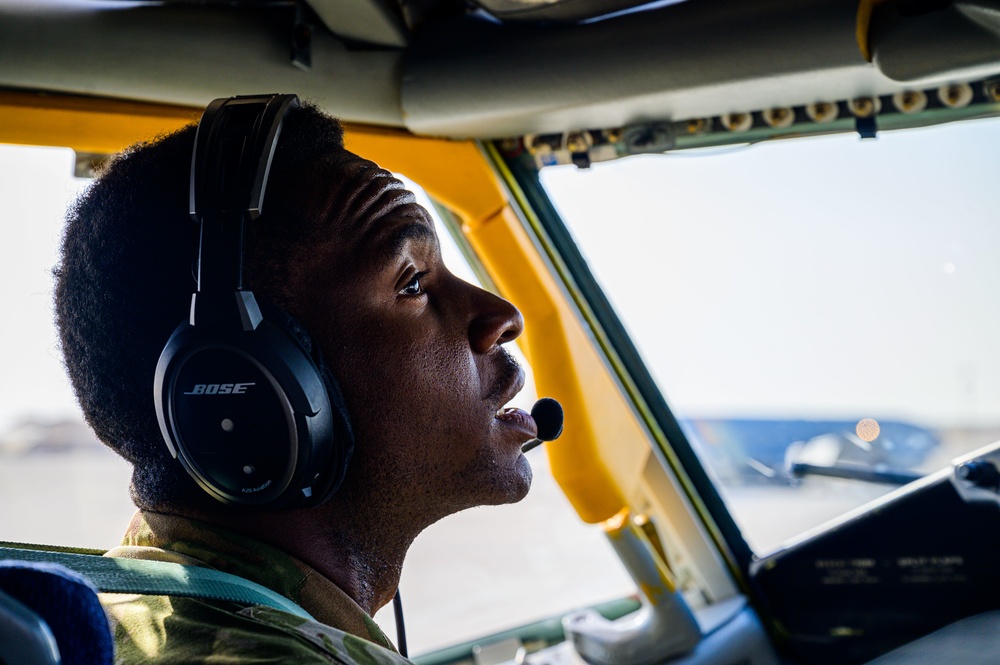 KC-135 Stratotanker Refuels F/A-18 Hornets