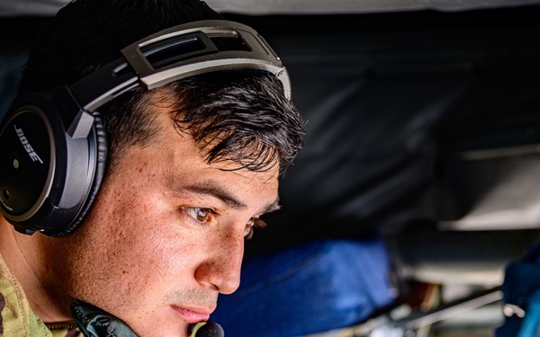 KC-135 Stratotanker Refuels F/A-18 Hornets