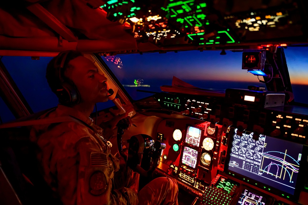 KC-135 Stratotanker Refuels F/A-18 Hornets