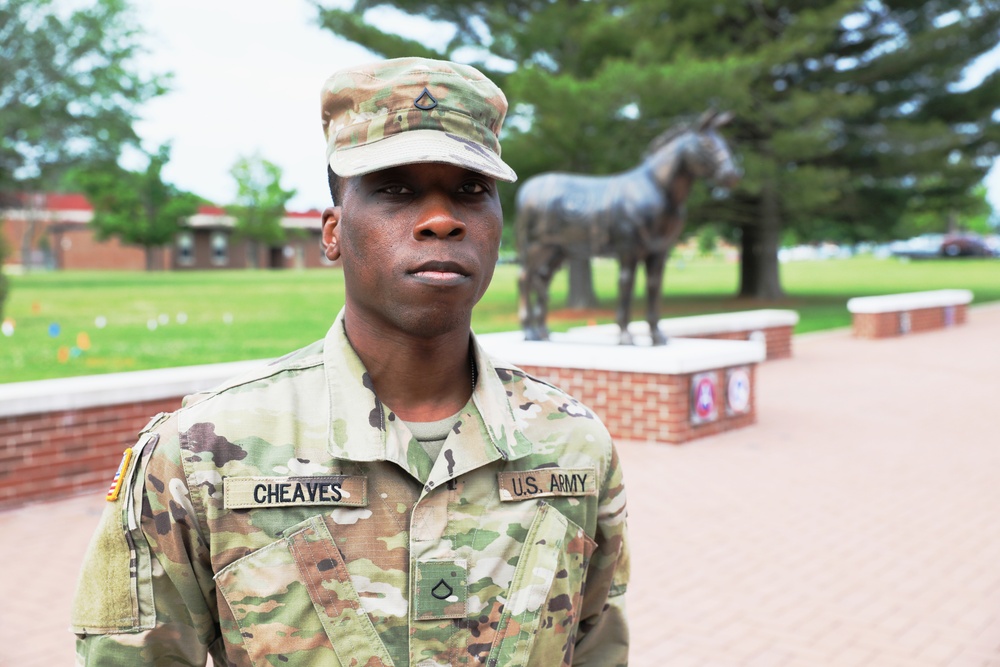Pfc. Malcolm Cheaves wins the 1st TSC Soldier of the Month board