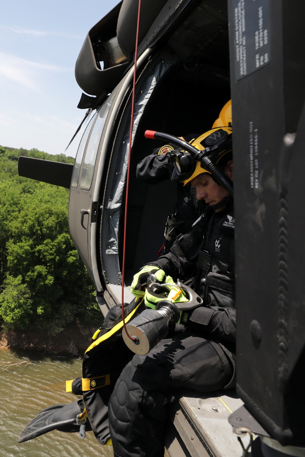 NC Guard and First Responders Helicopter Aquatic Rescue Team Training in Weldon North Carolina