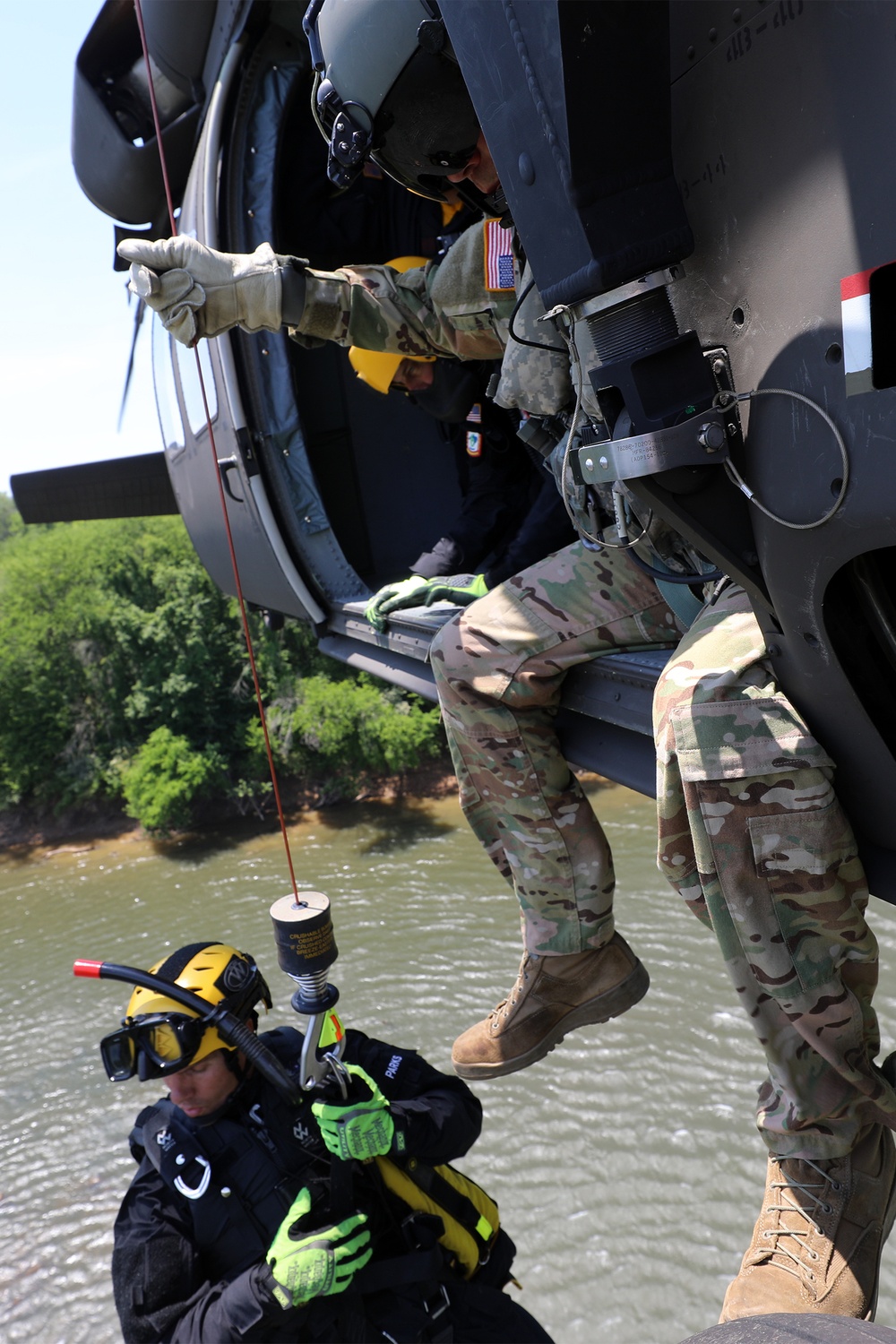 NC Guard and First Responders Helicopter Aquatic Rescue Team Training in Weldon North Carolina