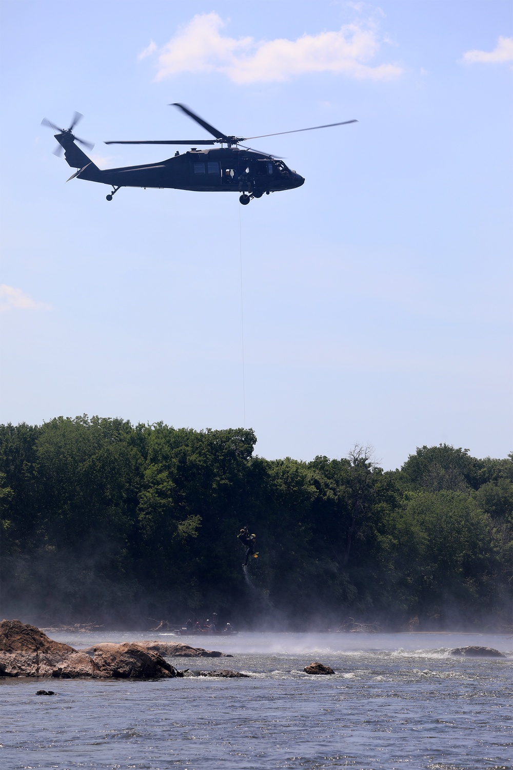 NC Guard and First Responders Helicopter Aquatic Rescue Team Training in Weldon North Carolina