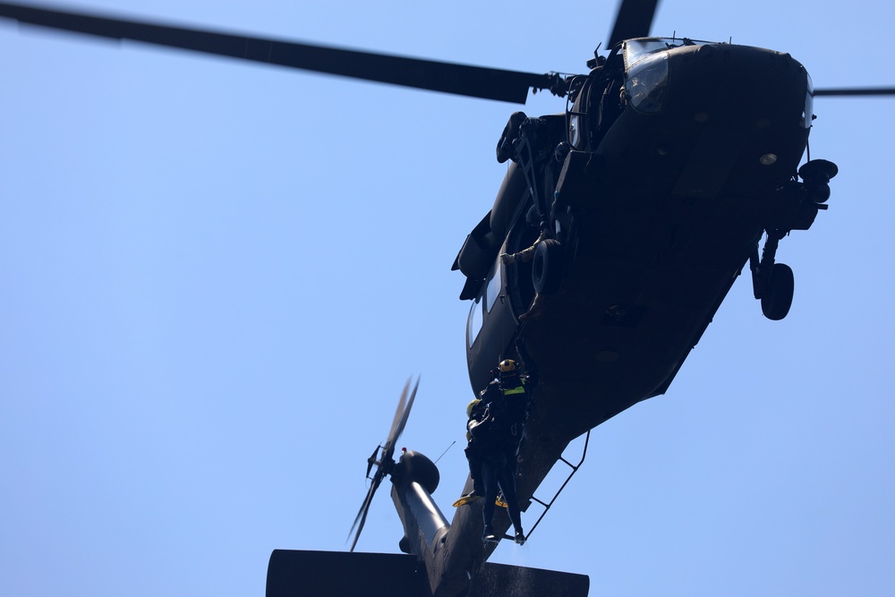 NC Guard and First Responders Helicopter Aquatic Rescue Team Training in Weldon North Carolina