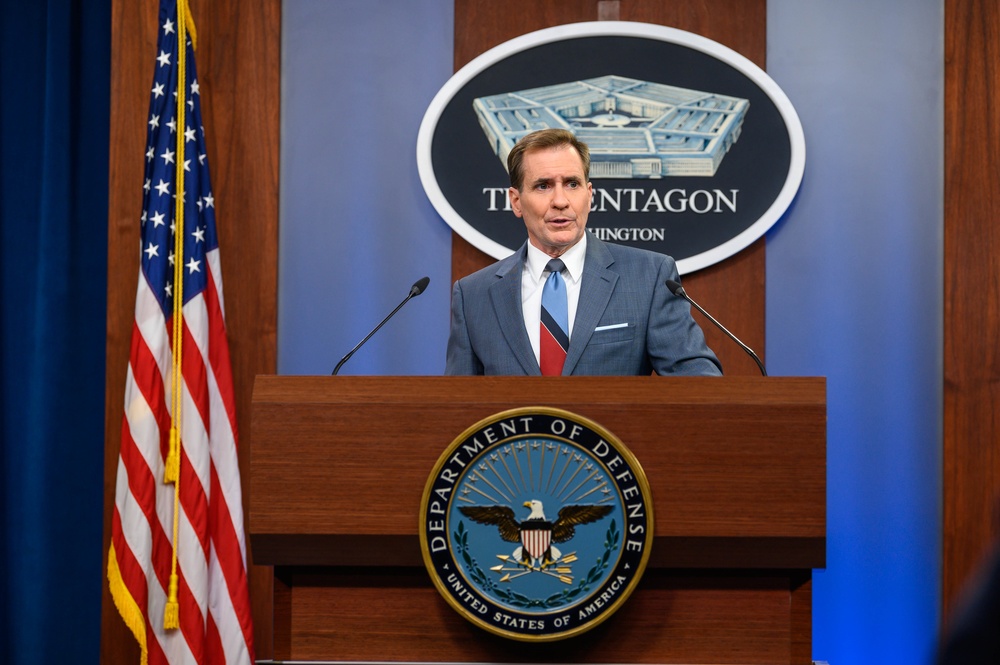 Pentagon Press Secretary John F. Kirby briefs the press