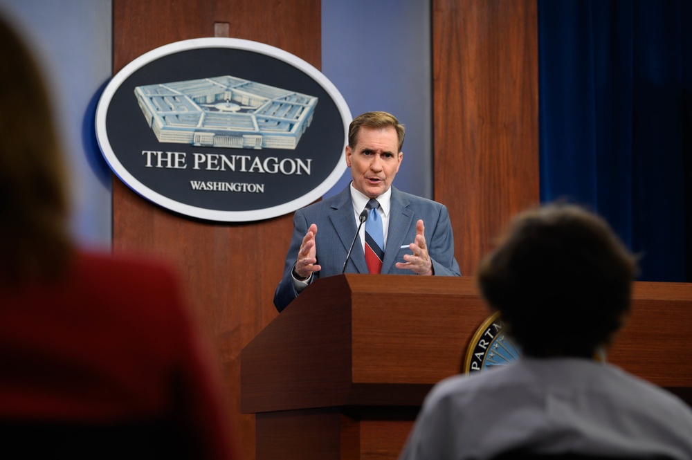 Pentagon Press Secretary John F. Kirby briefs the press