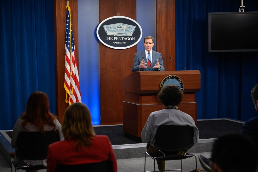 Pentagon Press Secretary John F. Kirby briefs the press