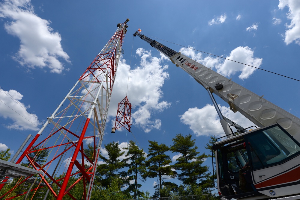Radio communications tower erected at the 177th Fighter Wing of the New Jersey Air National Guard
