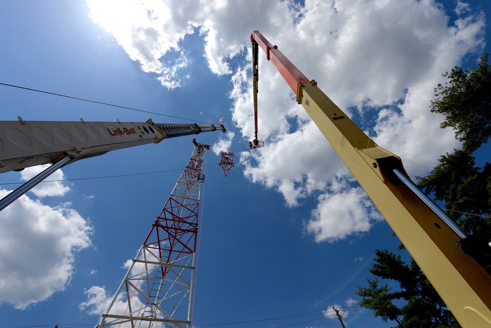 Radio communications tower erected at the 177th Fighter Wing of the New Jersey Air National Guard