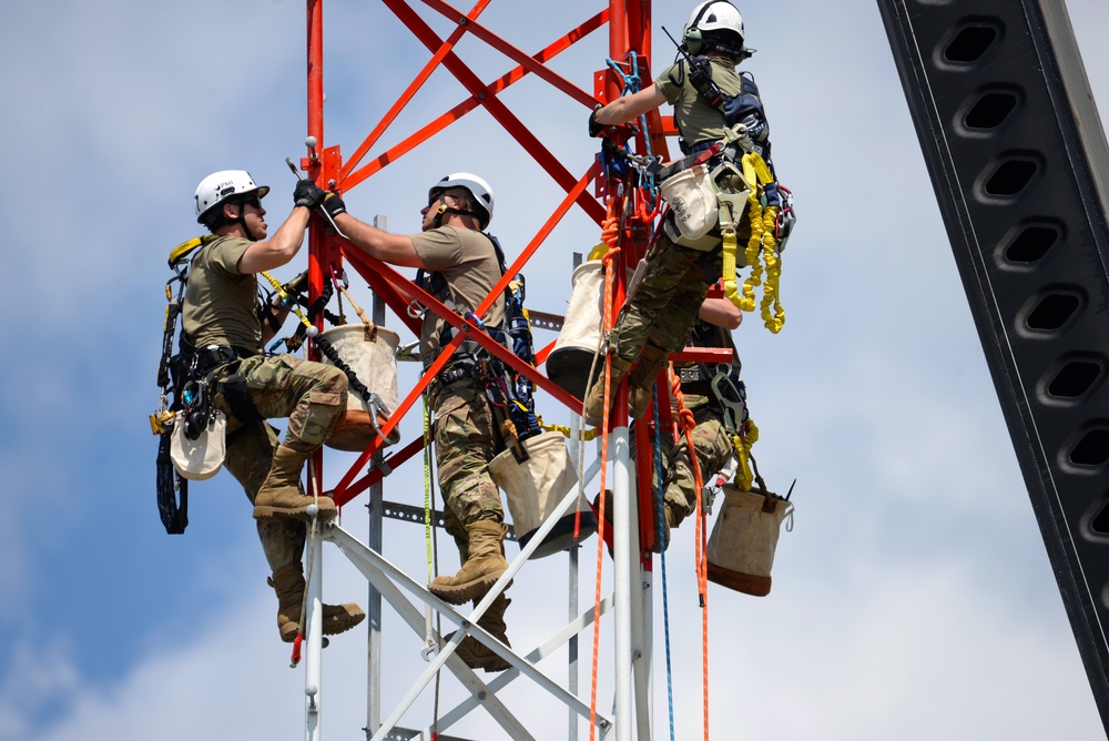 Radio communications tower erected at the 177th Fighter Wing of the New Jersey Air National Guard