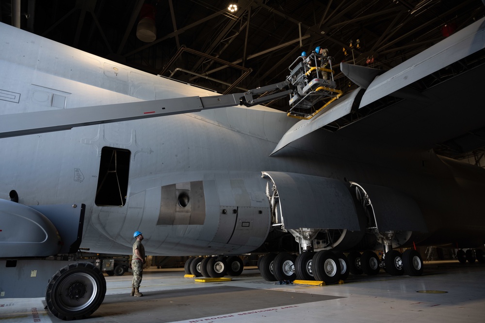 Airmen repair C-5M Super Galaxy at Travis AFB