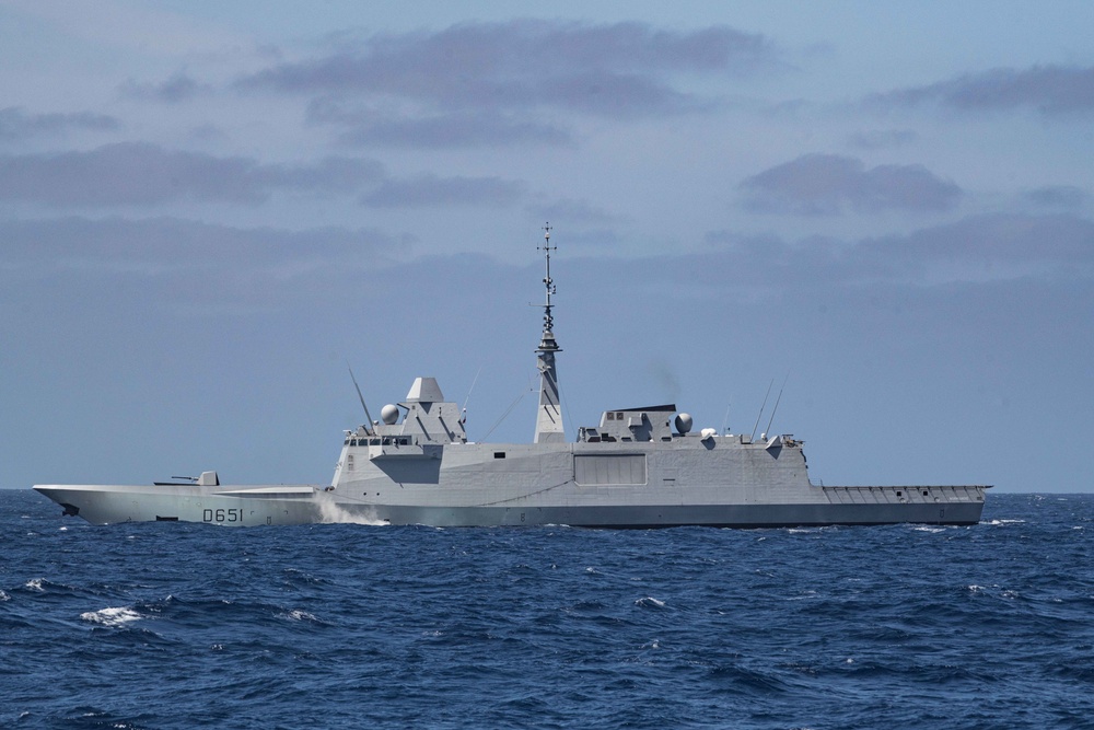 Standing NATO Maritime Group One ship FS Normandie conducts manoeuvres off the coast of Portugal