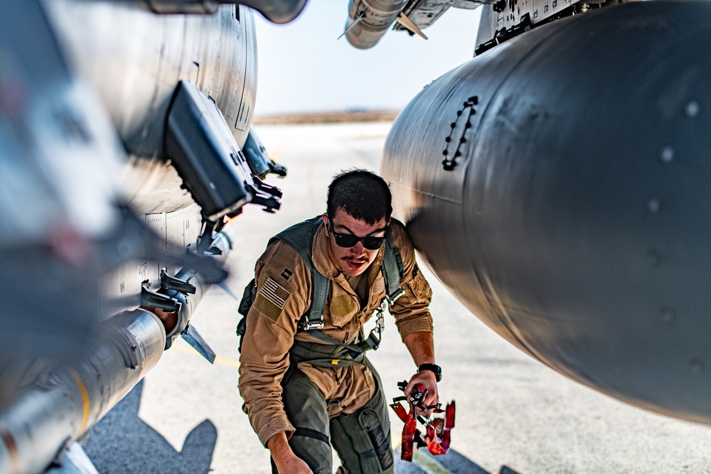 F-15E Strike Eagle Operators Chalk, Fuel and Check Their Jets