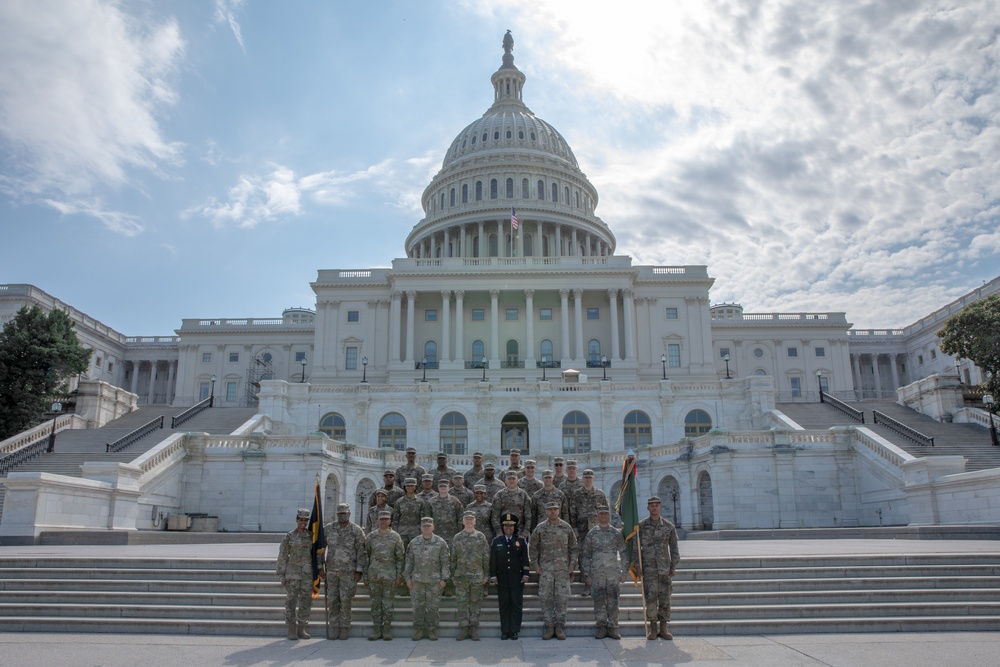 Acting U.S. Capitol Police chief and National Guard members gather at the Capitol on final day of security mission