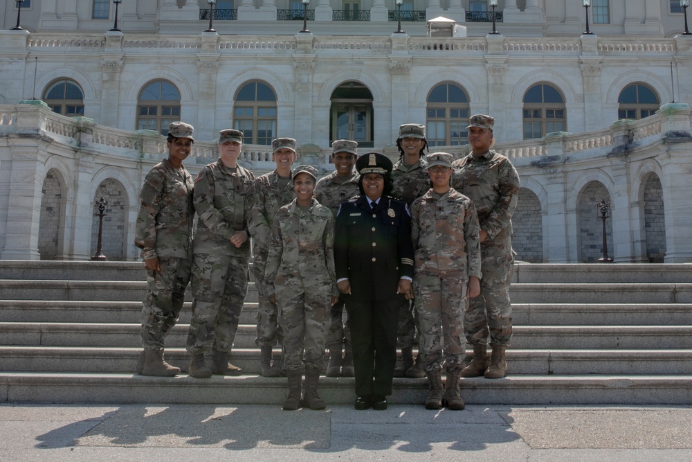 Acting U.S. Capitol Police chief and National Guard members gather at the Capitol on final day of security mission