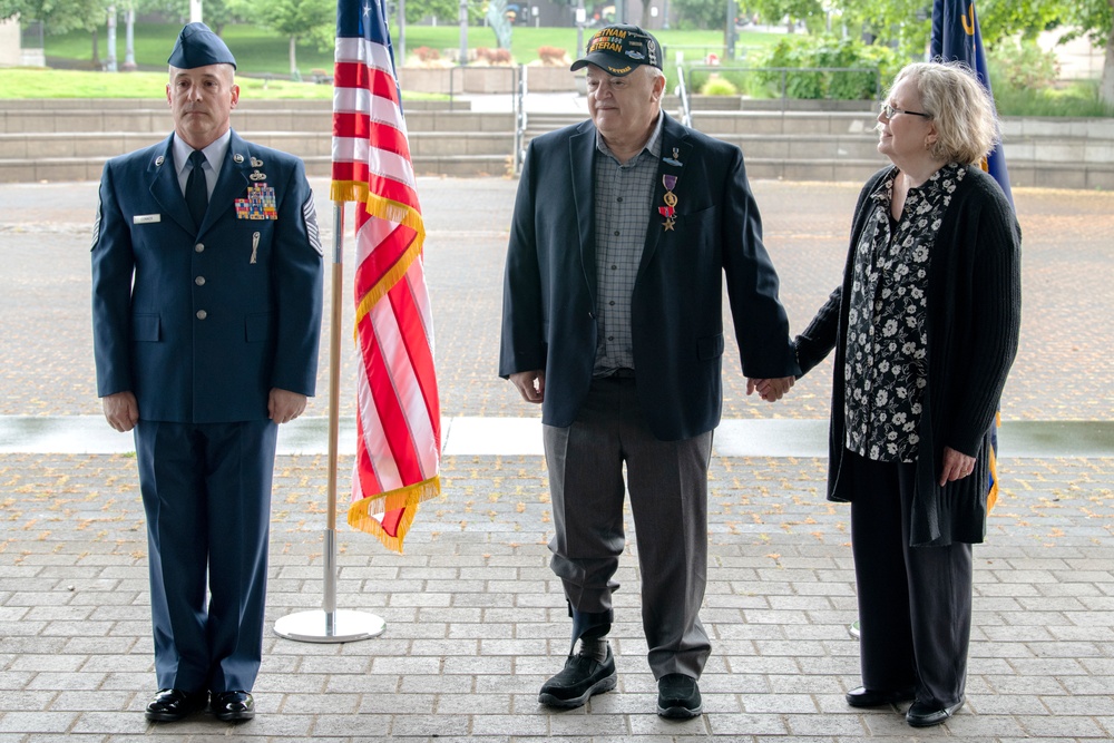 The Bronze Star Medal with Valor presented to Gerald J. Kawecki