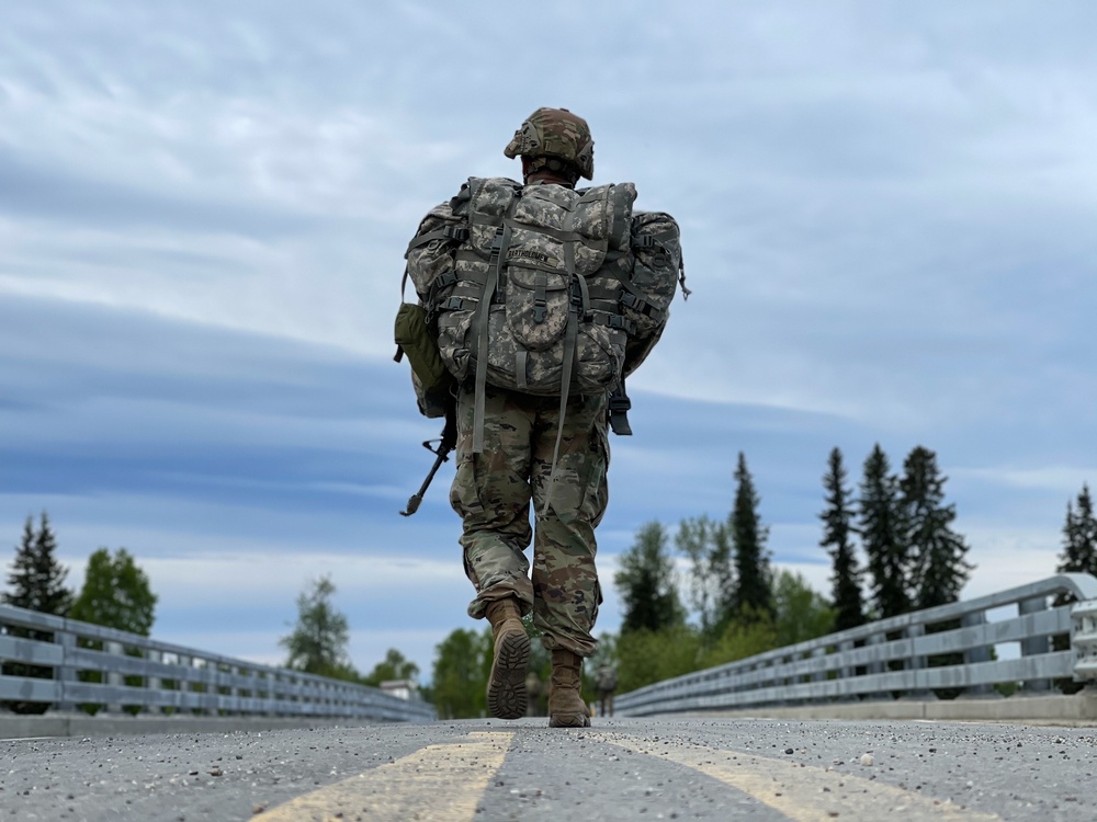 Soldier Marches for the E3B Lanes before Memorial Day