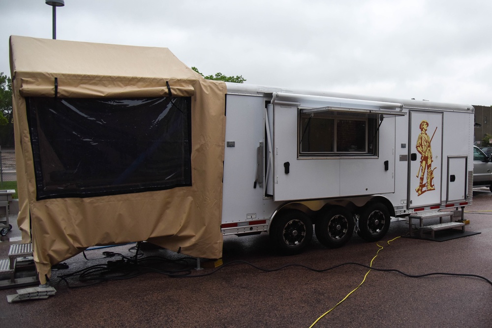 Members of the 114th Force Support Squadron and Babington Technology demonstrate Disaster Relief Mobile Kitchen Trailer (DRMKT) capabilities