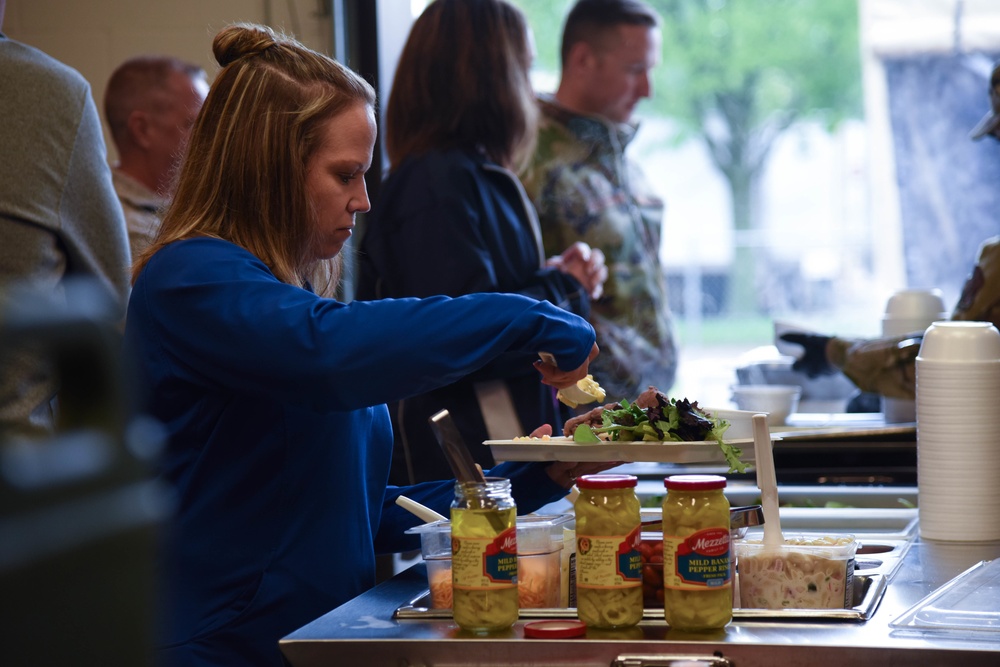 Members of the 114th Force Support Squadron and Babington Technology demonstrate Disaster Relief Mobile Kitchen Trailer (DRMKT) capabilities