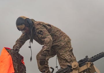 A Soldier assigned to US Army 3rd Platoon ‘C’ 25th Cavalry, mans a M1-A2 Abrams tank during a demonstration for NATO Exercise Steadfast Defender 2021