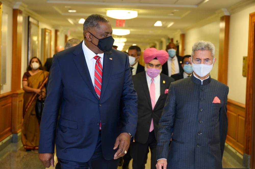 Secretary of Defense Lloyd J. Austin III meets with External Affairs of the Government of India Subrahmanyam Jaishankar