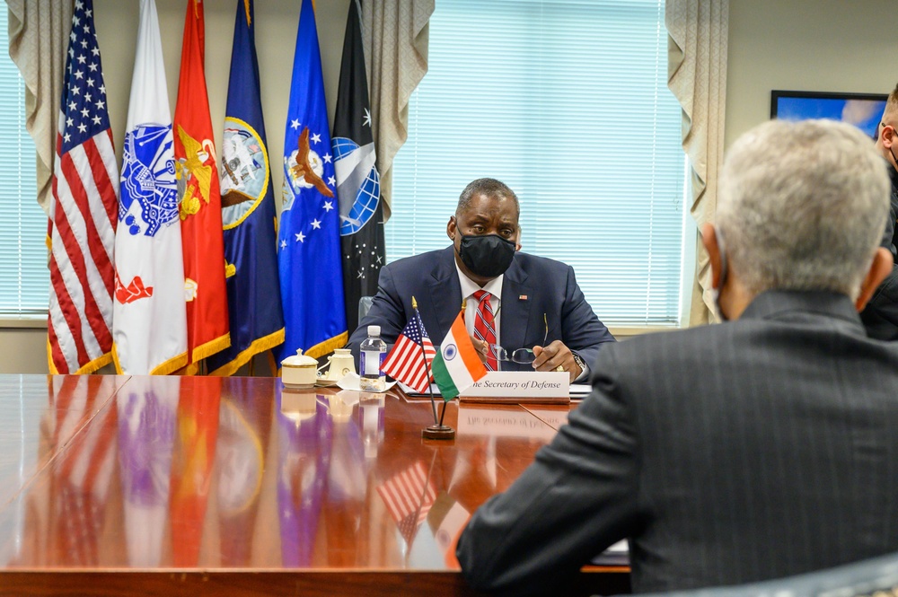 Secretary of Defense Lloyd J. Austin III meets with External Affairs of the Government of India Subrahmanyam Jaishankar