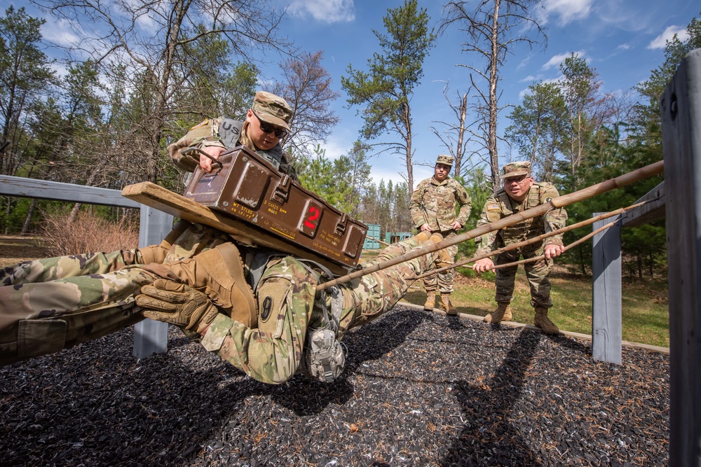 Soldiers of B Co, 1-334 Regiment complete Leadership Reaction Course at Fort McCoy, Wisconsin