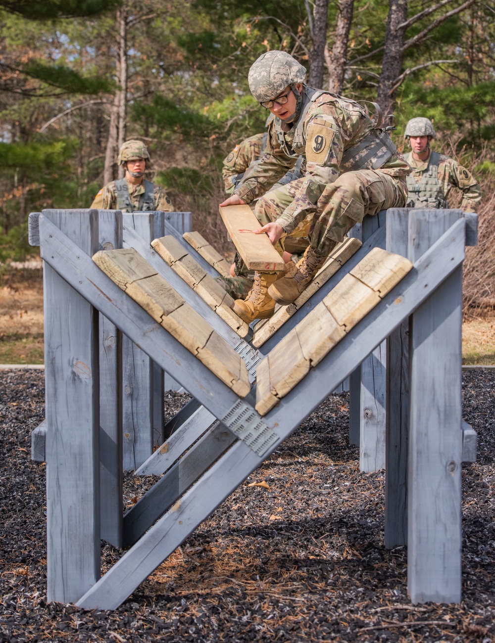 Soldiers of B Co, 1-334 Regiment complete Leadership Reaction Course at Fort McCoy, Wisconsin