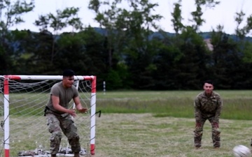 U.S. Army Soldiers have a ball while enjoying down time during a three-day convoy mission.