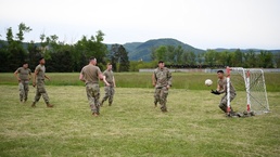 U.S. Army Soldiers have a ball while enjoying down time during a three-day convoy mission.