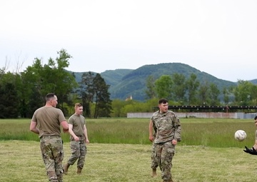 U.S. Army Soldiers have a ball while enjoying down time during a three-day convoy mission.