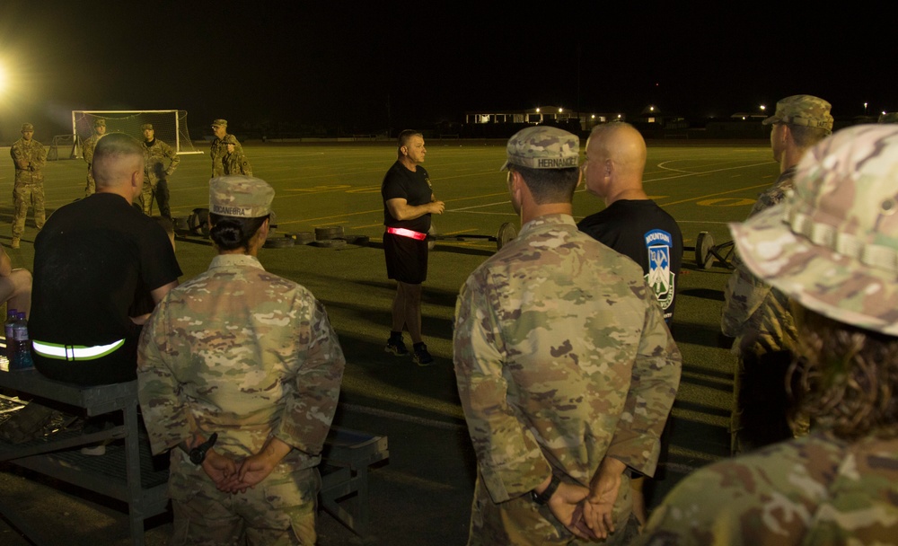 Task Force Spartan Division Command Sergeant Major, Command Sgt. Maj. Jim Horn, gives speech to TF Spartan BWC participants