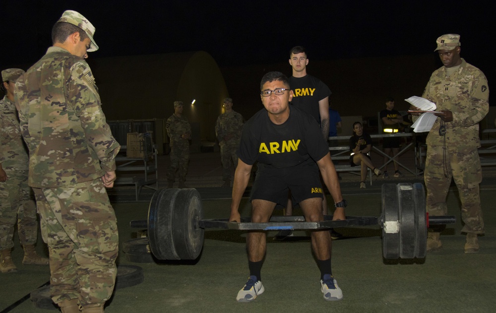 U.S. Army Spc. Giovanni Charlot participates in TF Spartan BWC 2021 ACFT