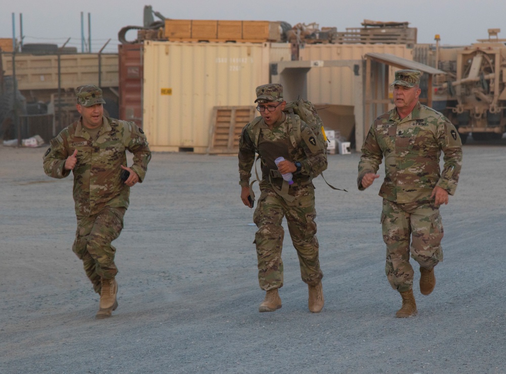 36th Infantry Division, Higher Headquarters Battalion, Soldier finishes first in 12-mile ruck march, TF Spartan Best Warrior Competition 2021