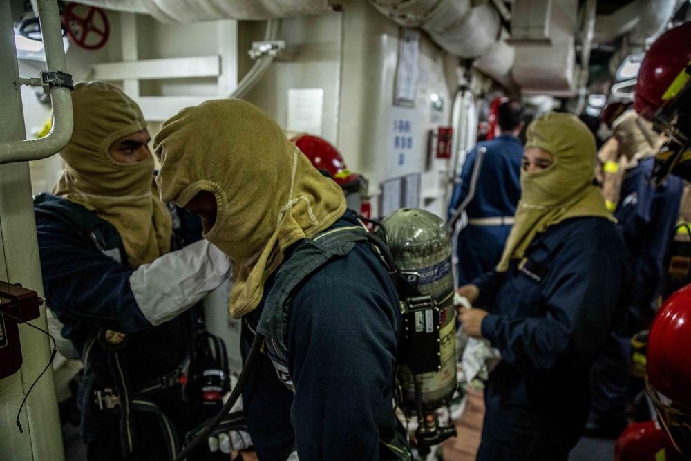 USS Curtis Wilbur Fire drill