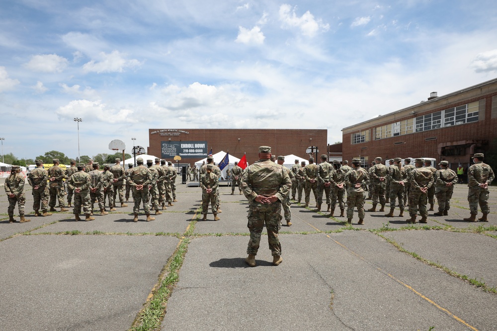Awards ceremony for Soldiers and Airman who served at the FEMA Gary Community Vaccination Clinic