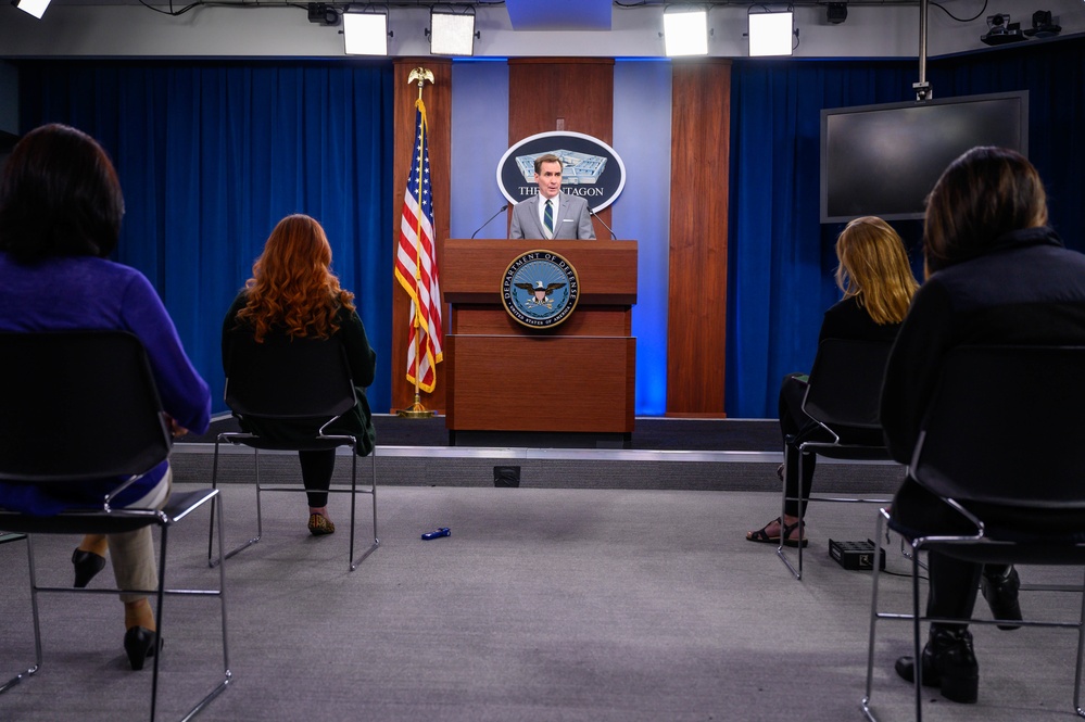 Pentagon Press Secretary John F. Kirby briefs the press