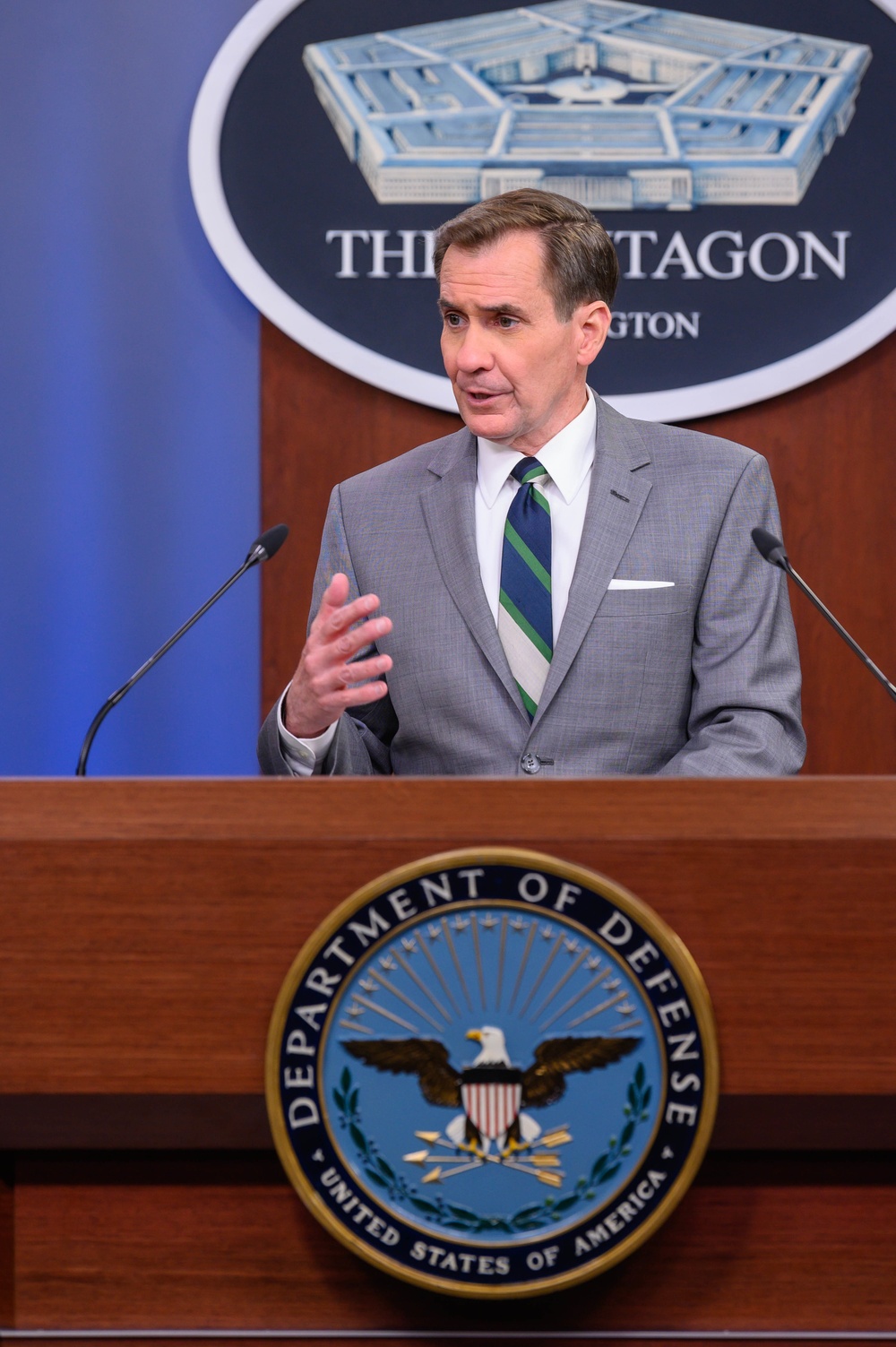 Pentagon Press Secretary John F. Kirby briefs the press