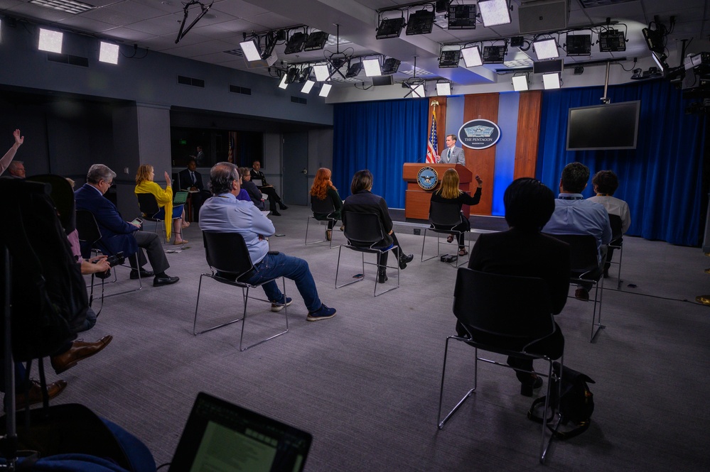 Pentagon Press Secretary John F. Kirby briefs the press