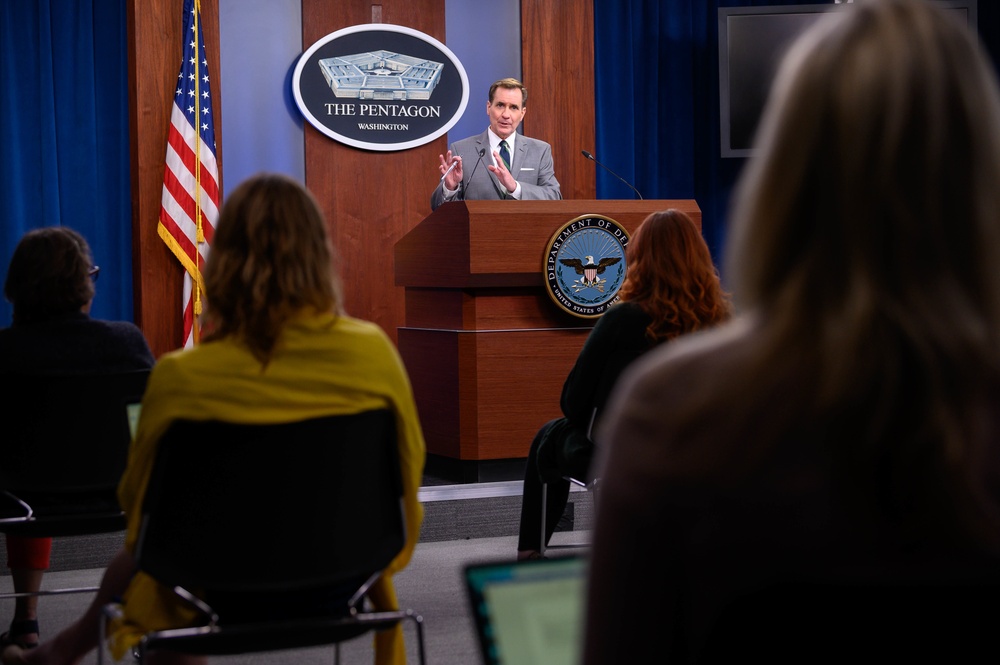 Pentagon Press Secretary John F. Kirby briefs the press