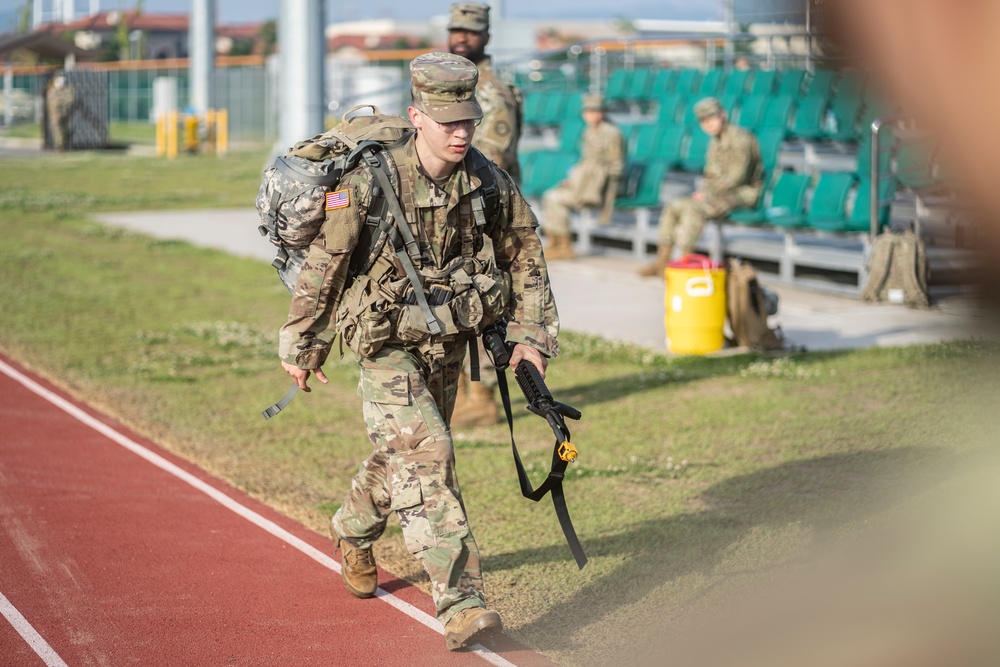 USARPAC BWC 2021: South Korea, Spc. Uriel Trejo, a 94th Army Air and Missle Defense Command soldier, competes in a 13 mile foot march