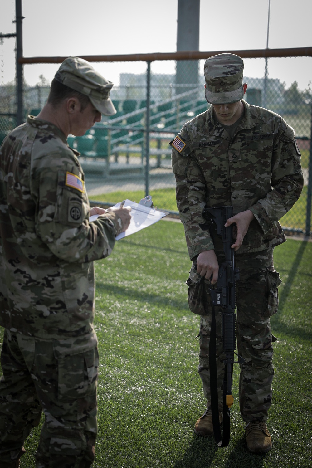 USARPAC BWC 2021: South Korea, Pfc. Kyle Kingman, a 311th TTSB soldier, conducts a weapons check on an M4 carbine