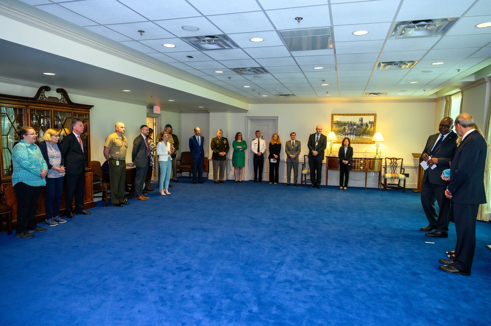 Secretary of Defense Lloyd J. Austin III swears in Under Secretary of Defense for Comptroller Michael McCord